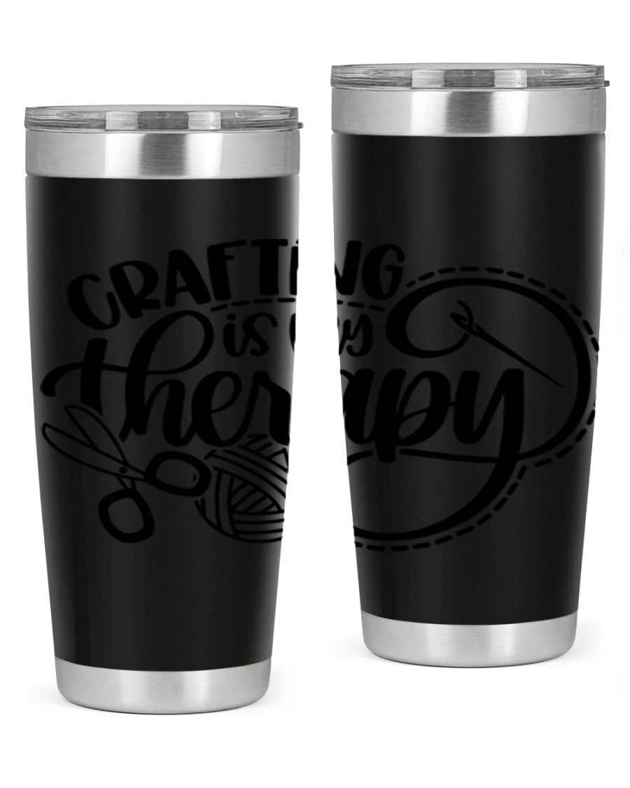 Crafting Is My Therapy 34# Tumbler, a stylish 20oz double wall vacuum stainless steel tumbler with a drink-thru lid, perfect for crafters.