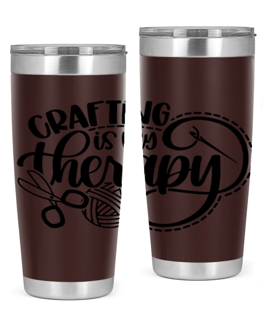 Crafting Is My Therapy 34# Tumbler, a stylish 20oz double wall vacuum stainless steel tumbler with a drink-thru lid, perfect for crafters.