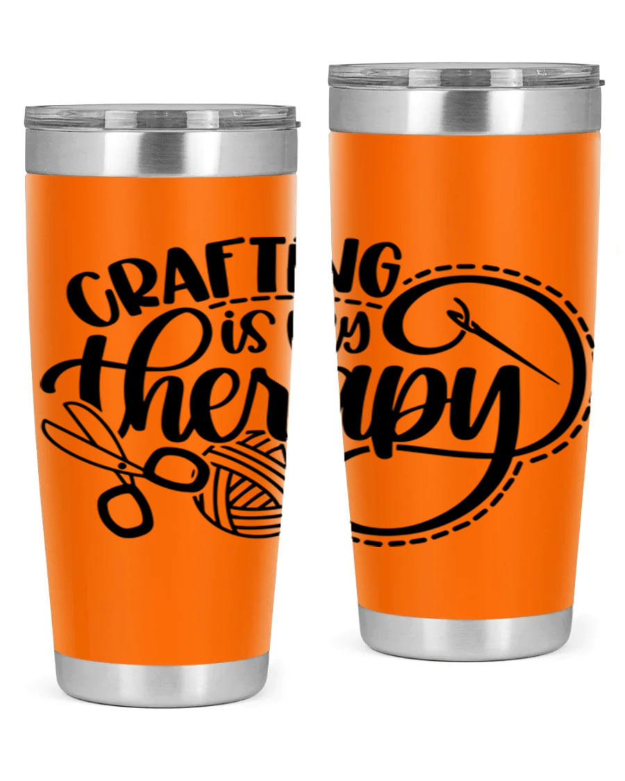 Crafting Is My Therapy 34# Tumbler, a stylish 20oz double wall vacuum stainless steel tumbler with a drink-thru lid, perfect for crafters.