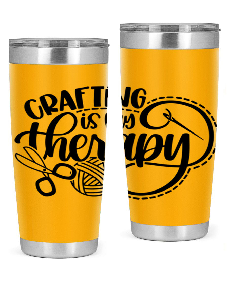Crafting Is My Therapy 34# Tumbler, a stylish 20oz double wall vacuum stainless steel tumbler with a drink-thru lid, perfect for crafters.