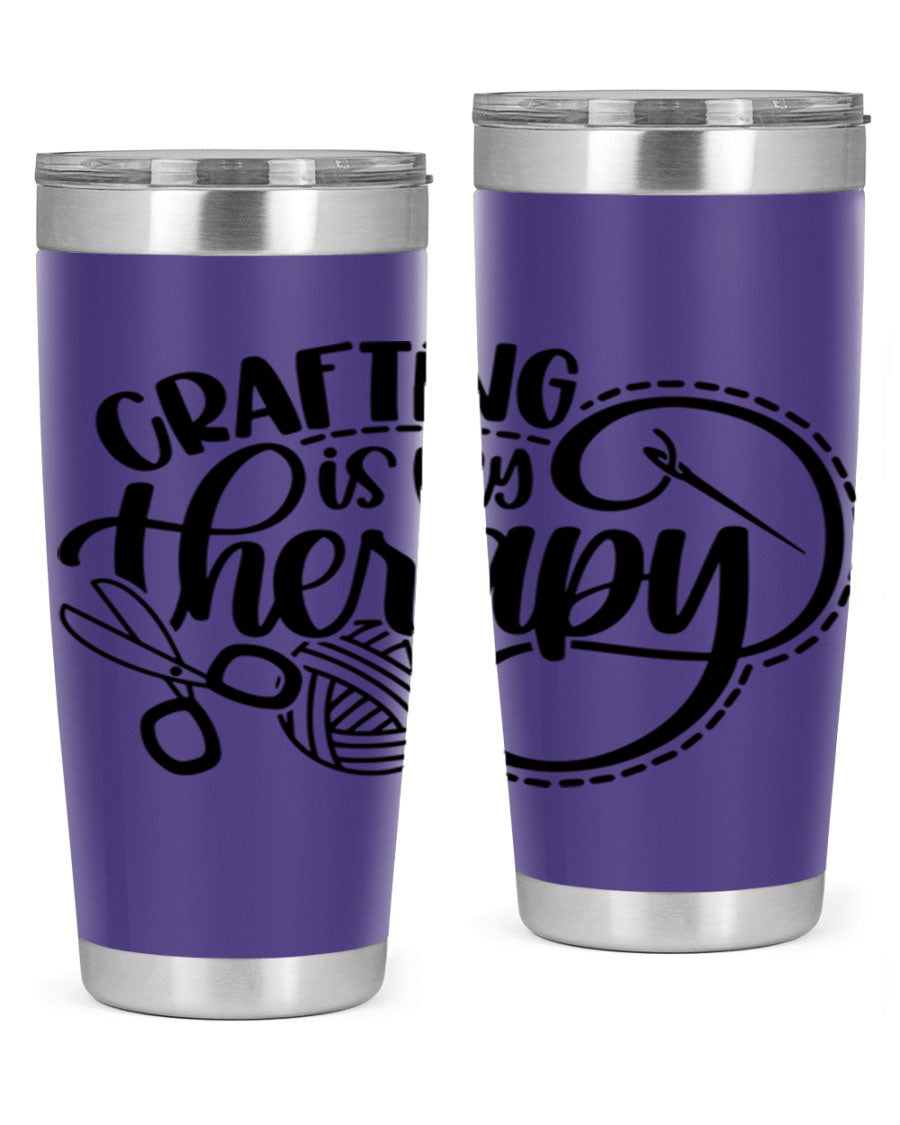 Crafting Is My Therapy 34# Tumbler, a stylish 20oz double wall vacuum stainless steel tumbler with a drink-thru lid, perfect for crafters.