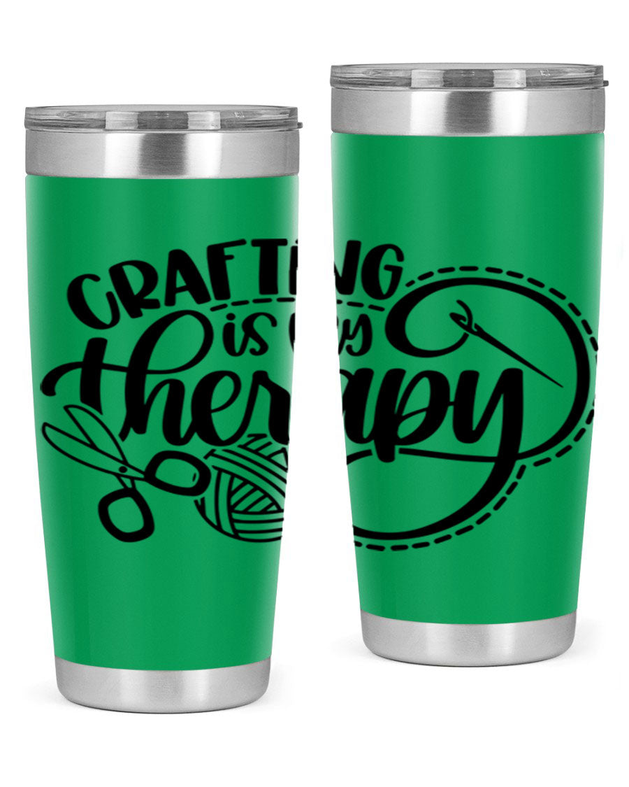 Crafting Is My Therapy 34# Tumbler, a stylish 20oz double wall vacuum stainless steel tumbler with a drink-thru lid, perfect for crafters.