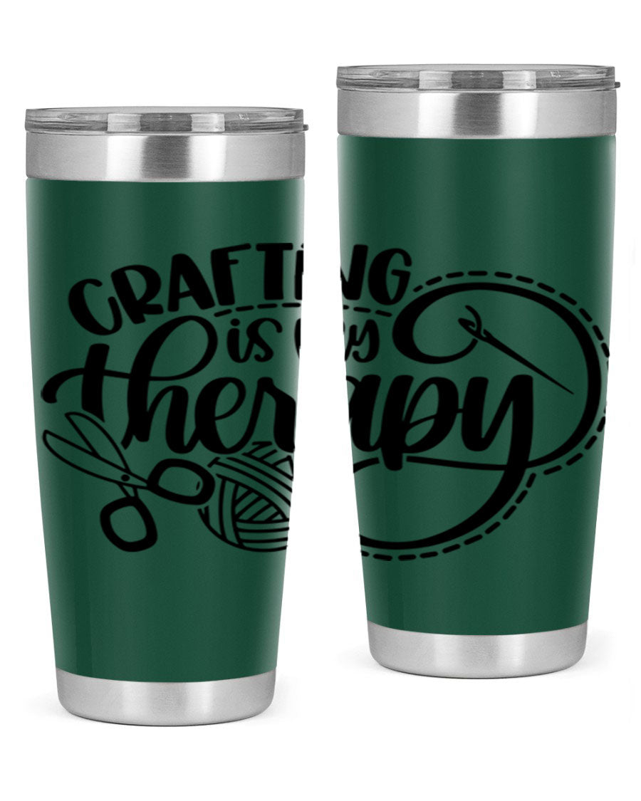 Crafting Is My Therapy 34# Tumbler, a stylish 20oz double wall vacuum stainless steel tumbler with a drink-thru lid, perfect for crafters.