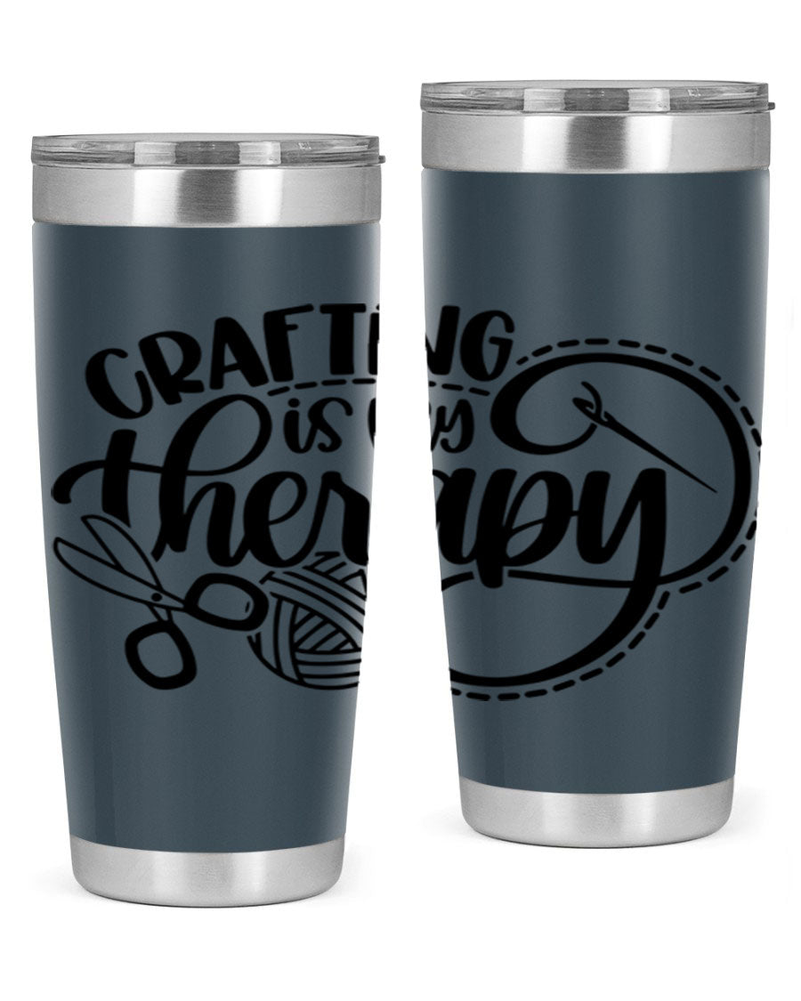 Crafting Is My Therapy 34# Tumbler, a stylish 20oz double wall vacuum stainless steel tumbler with a drink-thru lid, perfect for crafters.