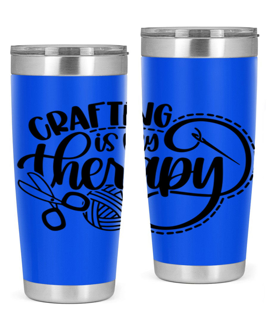 Crafting Is My Therapy 34# Tumbler, a stylish 20oz double wall vacuum stainless steel tumbler with a drink-thru lid, perfect for crafters.