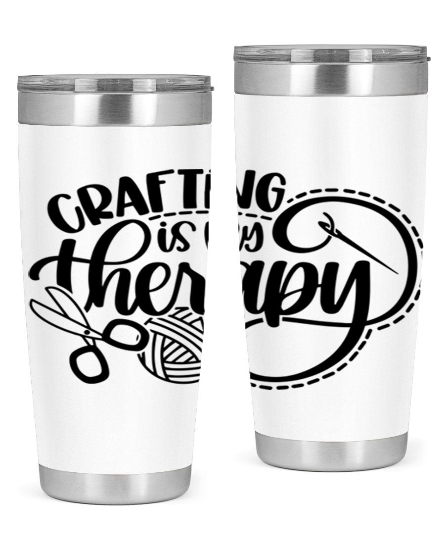 Crafting Is My Therapy 34# Tumbler, a stylish 20oz double wall vacuum stainless steel tumbler with a drink-thru lid, perfect for crafters.