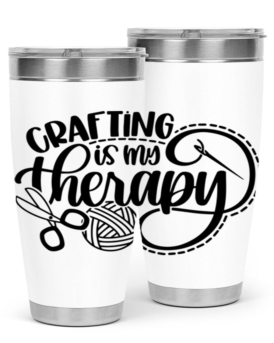 Crafting Is My Therapy 34# Tumbler, a stylish 20oz double wall vacuum stainless steel tumbler with a drink-thru lid, perfect for crafters.