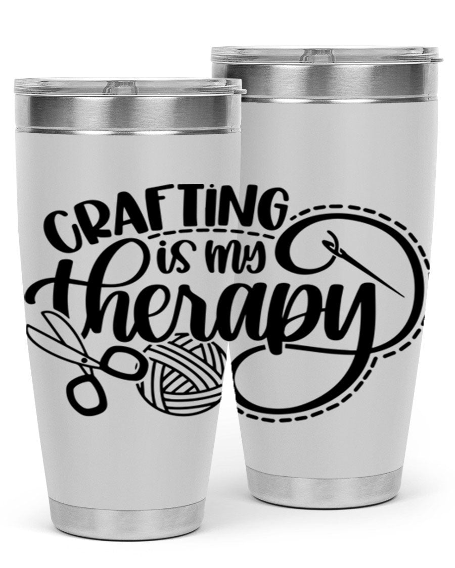 Crafting Is My Therapy 34# Tumbler, a stylish 20oz double wall vacuum stainless steel tumbler with a drink-thru lid, perfect for crafters.