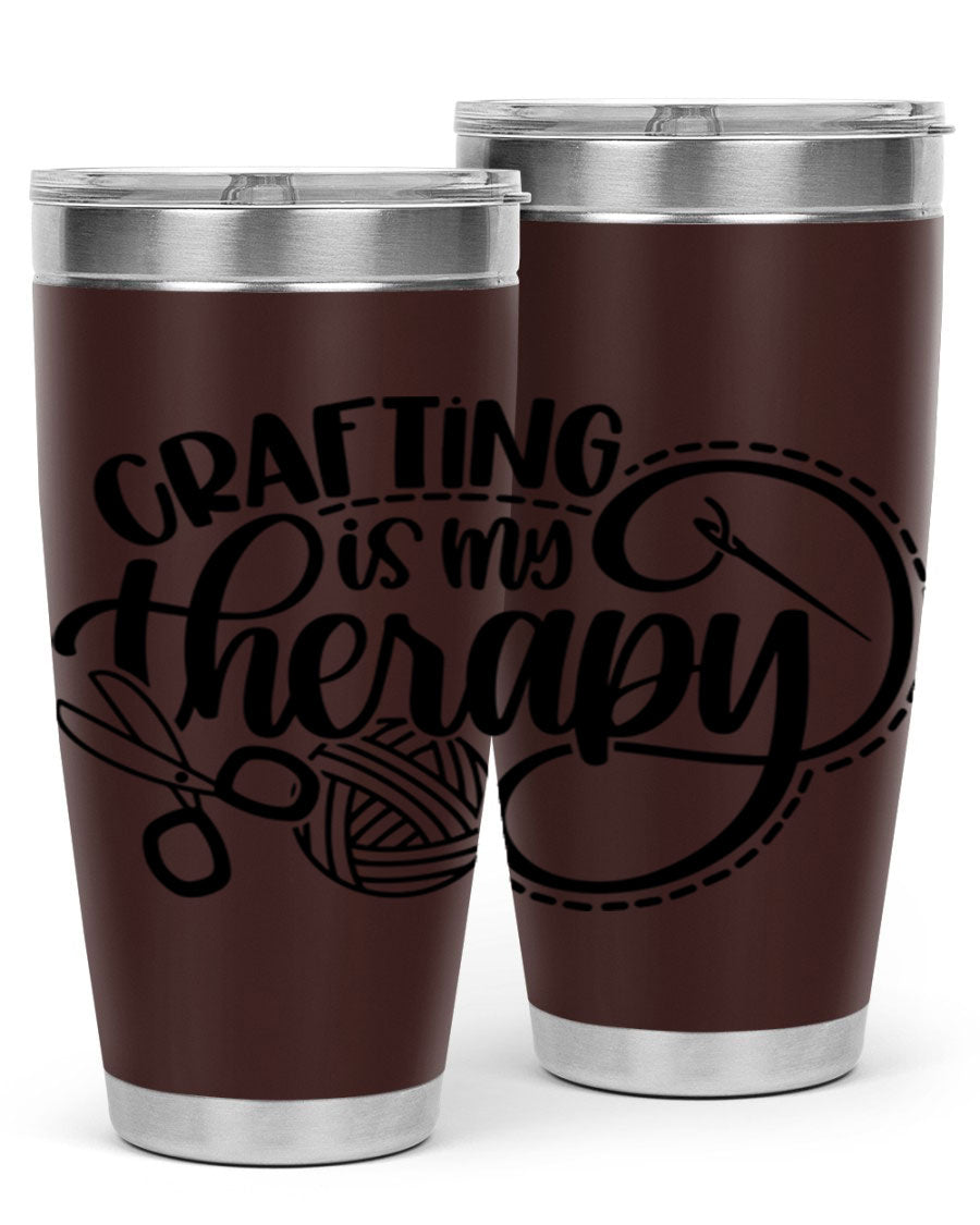 Crafting Is My Therapy 34# Tumbler, a stylish 20oz double wall vacuum stainless steel tumbler with a drink-thru lid, perfect for crafters.