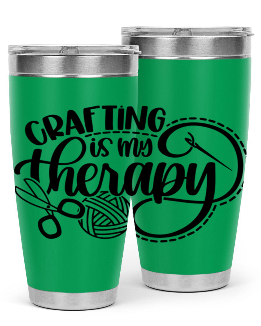 Crafting Is My Therapy 34# Tumbler, a stylish 20oz double wall vacuum stainless steel tumbler with a drink-thru lid, perfect for crafters.