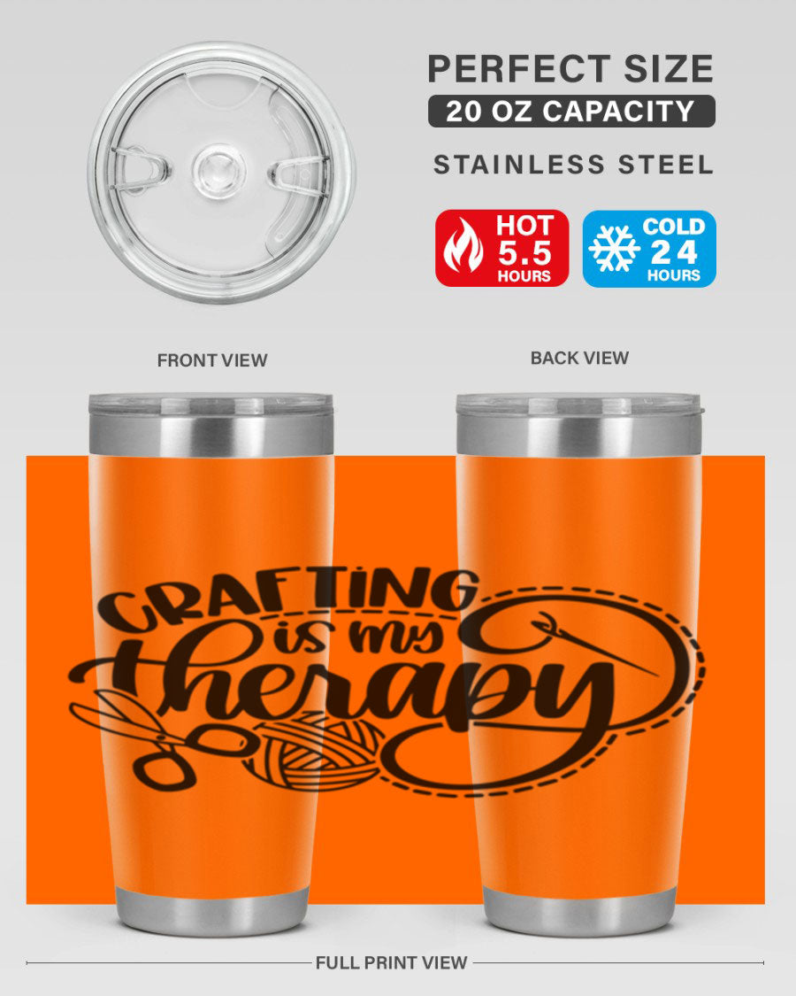 Crafting Is My Therapy 34# Tumbler, a stylish 20oz double wall vacuum stainless steel tumbler with a drink-thru lid, perfect for crafters.