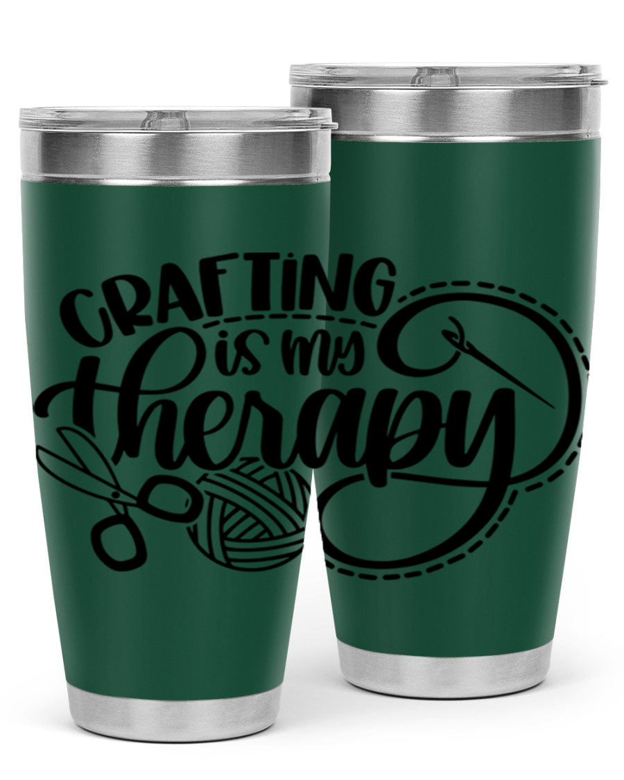 Crafting Is My Therapy 34# Tumbler, a stylish 20oz double wall vacuum stainless steel tumbler with a drink-thru lid, perfect for crafters.