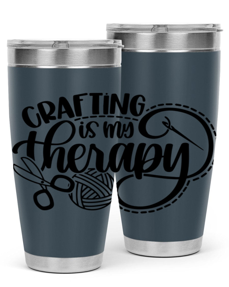Crafting Is My Therapy 34# Tumbler, a stylish 20oz double wall vacuum stainless steel tumbler with a drink-thru lid, perfect for crafters.