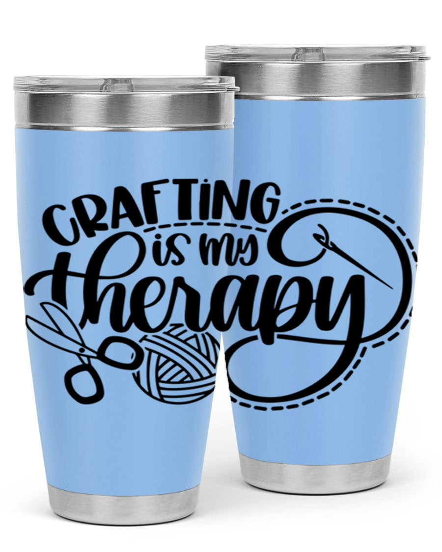 Crafting Is My Therapy 34# Tumbler, a stylish 20oz double wall vacuum stainless steel tumbler with a drink-thru lid, perfect for crafters.