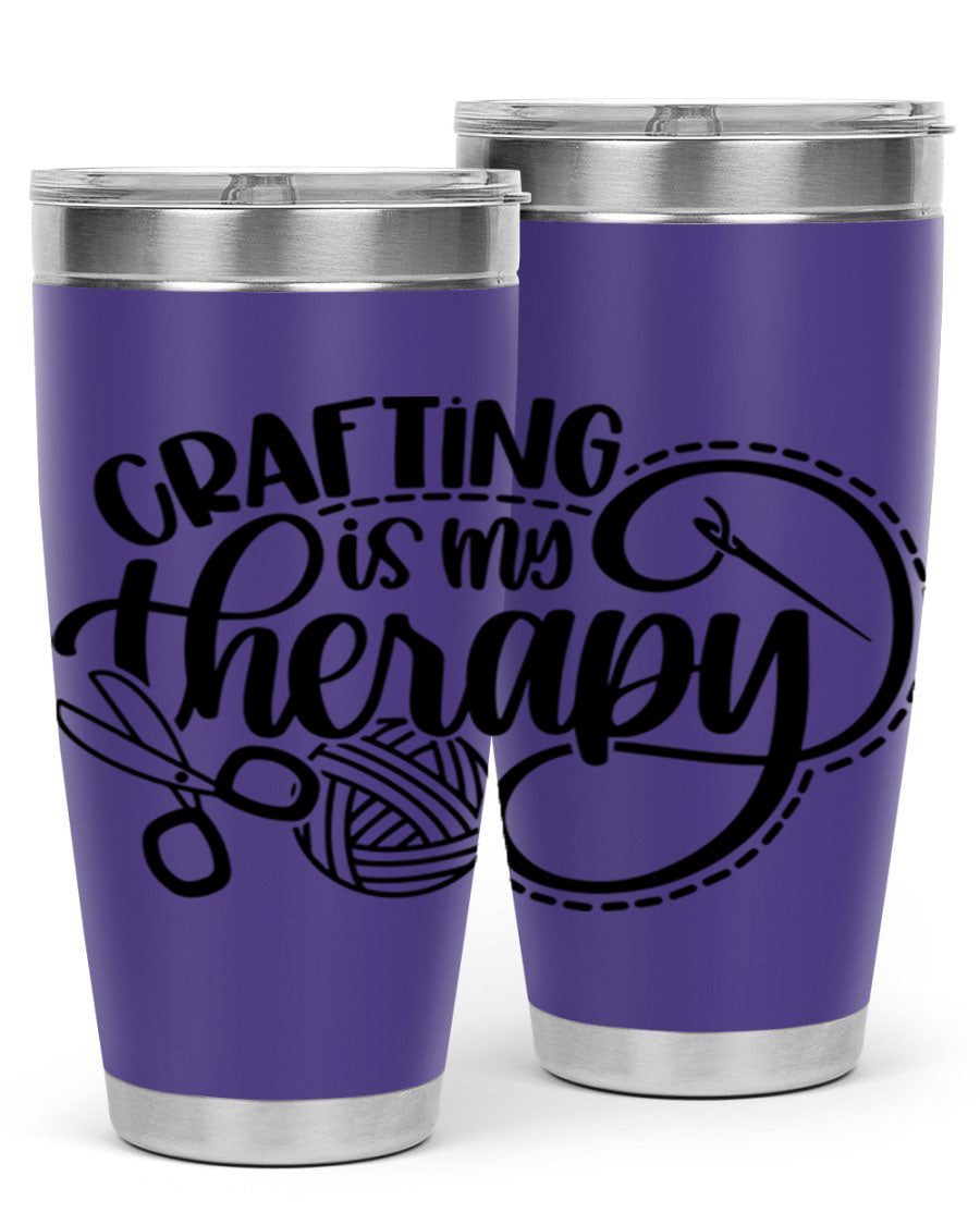 Crafting Is My Therapy 34# Tumbler, a stylish 20oz double wall vacuum stainless steel tumbler with a drink-thru lid, perfect for crafters.