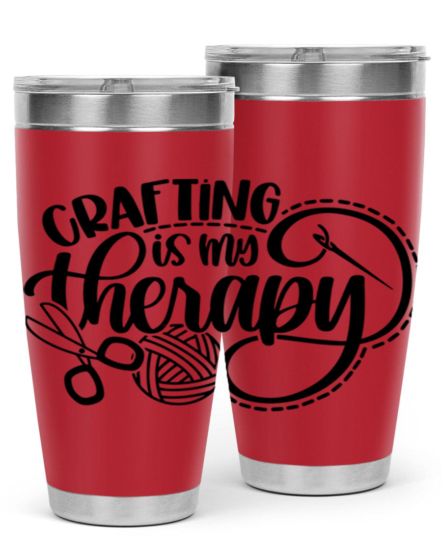 Crafting Is My Therapy 34# Tumbler, a stylish 20oz double wall vacuum stainless steel tumbler with a drink-thru lid, perfect for crafters.