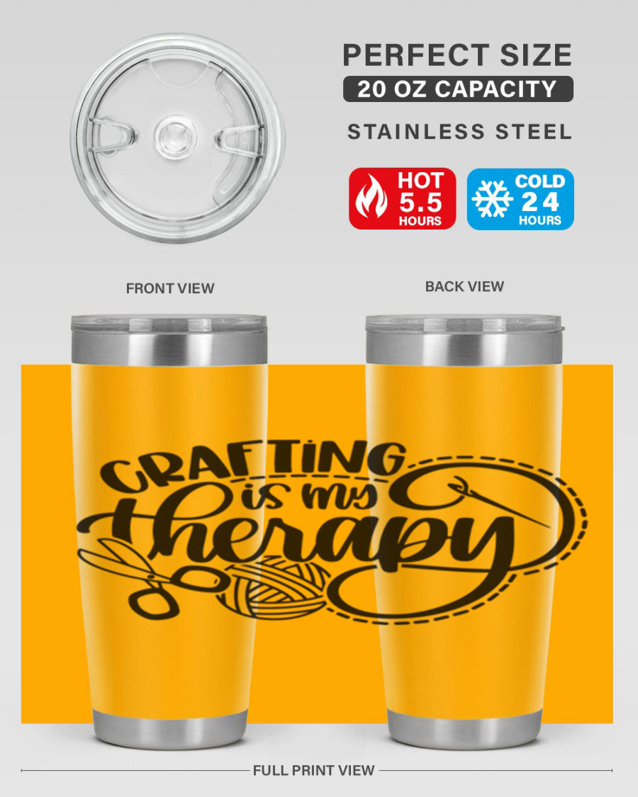 Crafting Is My Therapy 34# Tumbler, a stylish 20oz double wall vacuum stainless steel tumbler with a drink-thru lid, perfect for crafters.