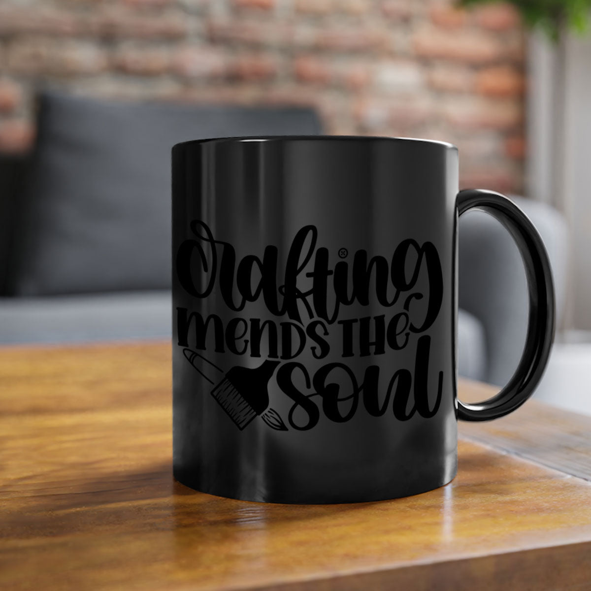 Crafting Mends The Soul Mug featuring a glossy finish and colorful handle, available in multiple sizes.