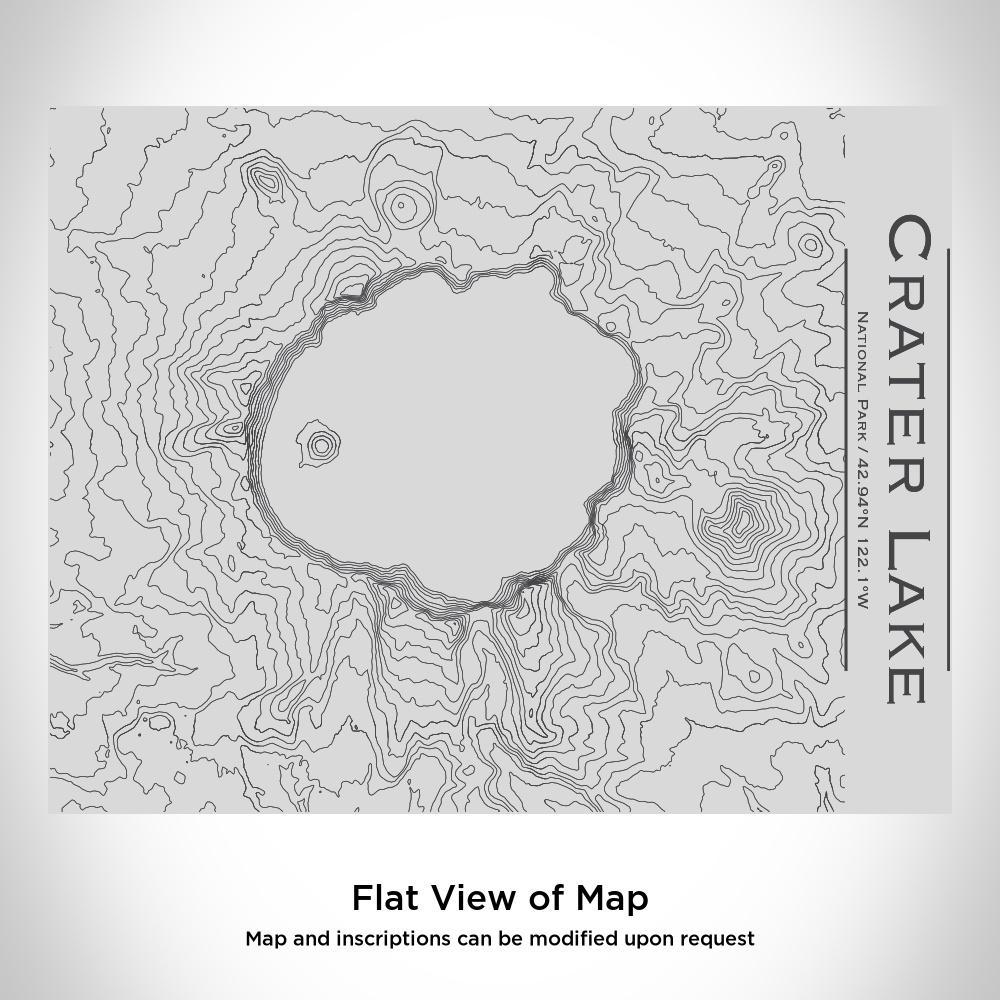 Custom engraved stainless steel bottle featuring a map of Crater Lake National Park with a bamboo top, ideal for outdoor adventures.