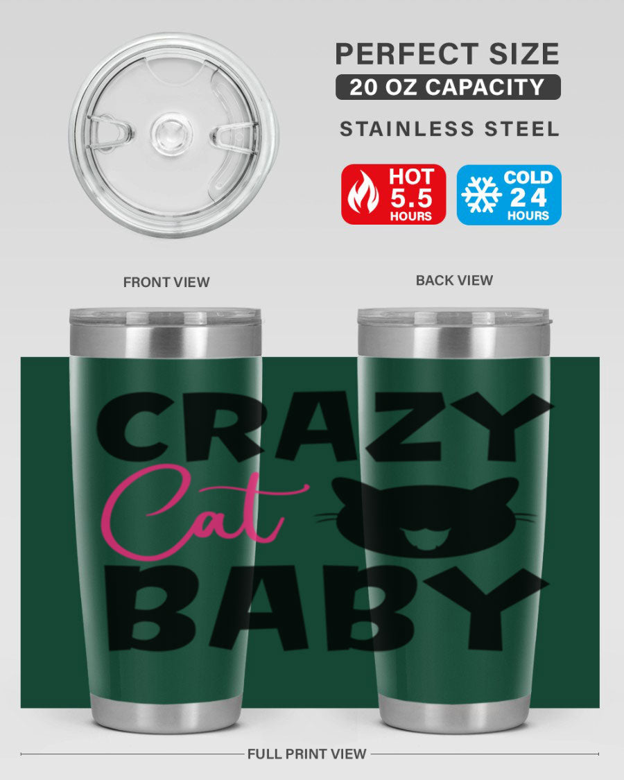 Crazy Cat Baby Style 270# 20oz tumbler featuring a double wall vacuum design and a cute cat print.