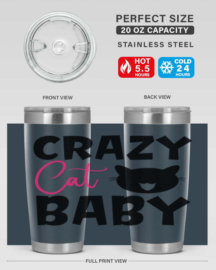 Crazy Cat Baby Style 270# 20oz tumbler featuring a double wall vacuum design and a cute cat print.