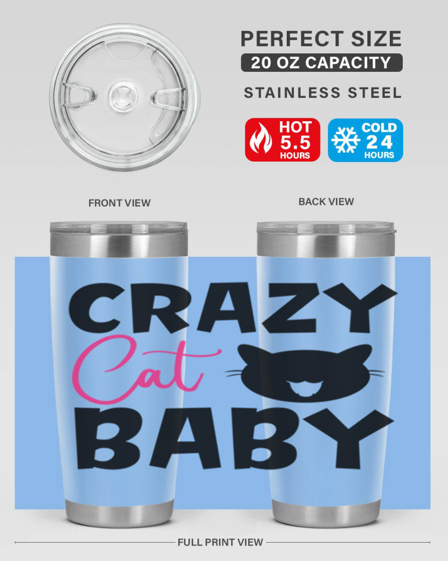 Crazy Cat Baby Style 270# 20oz tumbler featuring a double wall vacuum design and a cute cat print.