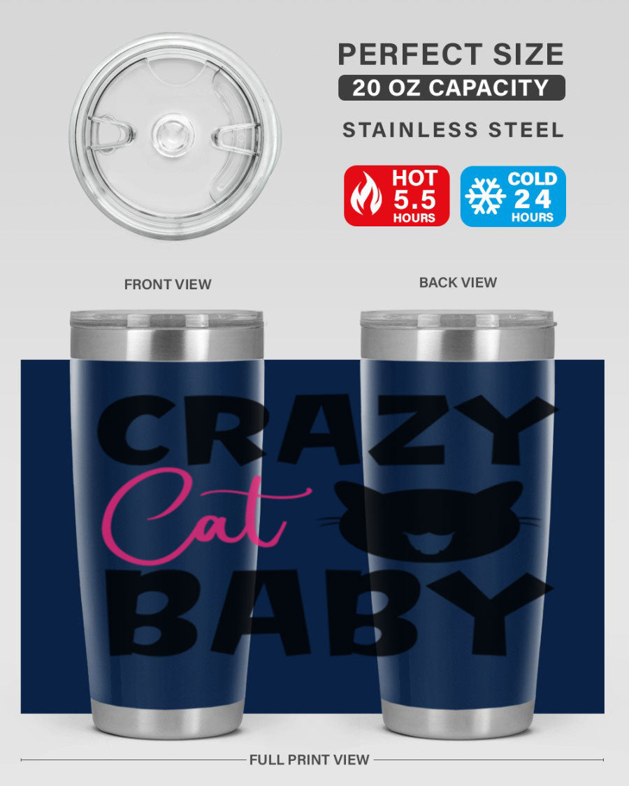 Crazy Cat Baby Style 270# 20oz tumbler featuring a double wall vacuum design and a cute cat print.