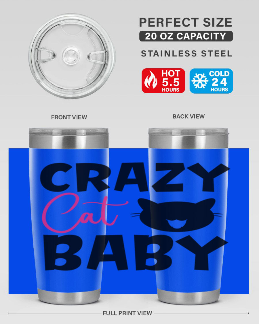 Crazy Cat Baby Style 270# 20oz tumbler featuring a double wall vacuum design and a cute cat print.