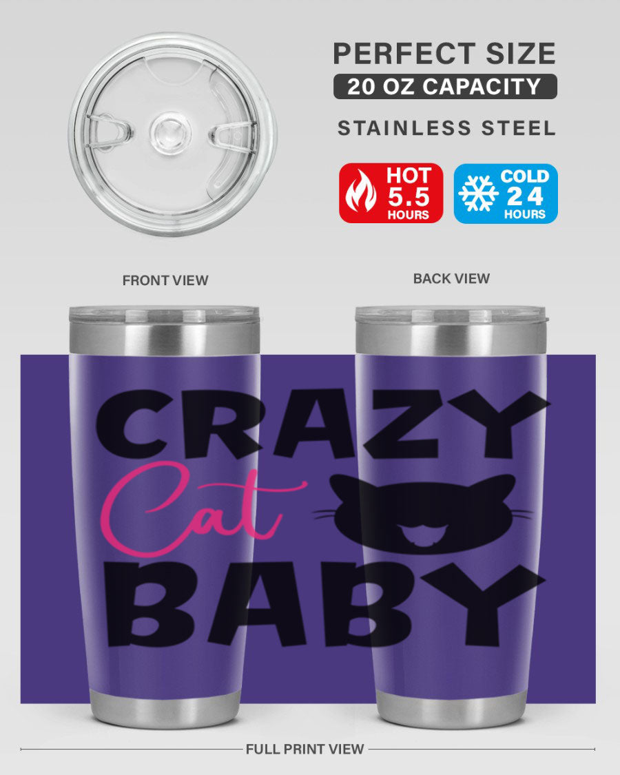 Crazy Cat Baby Style 270# 20oz tumbler featuring a double wall vacuum design and a cute cat print.
