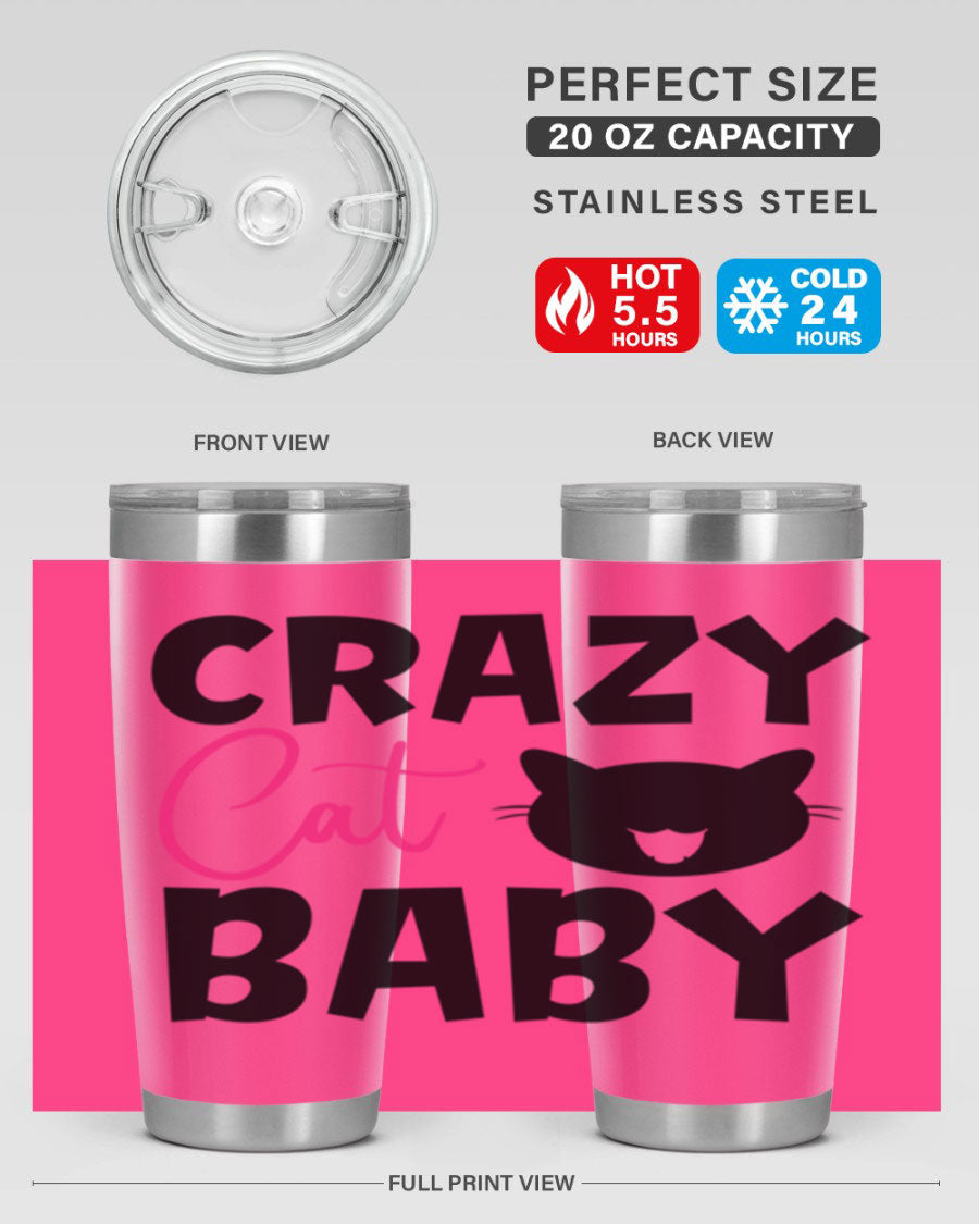 Crazy Cat Baby Style 270# 20oz tumbler featuring a double wall vacuum design and a cute cat print.