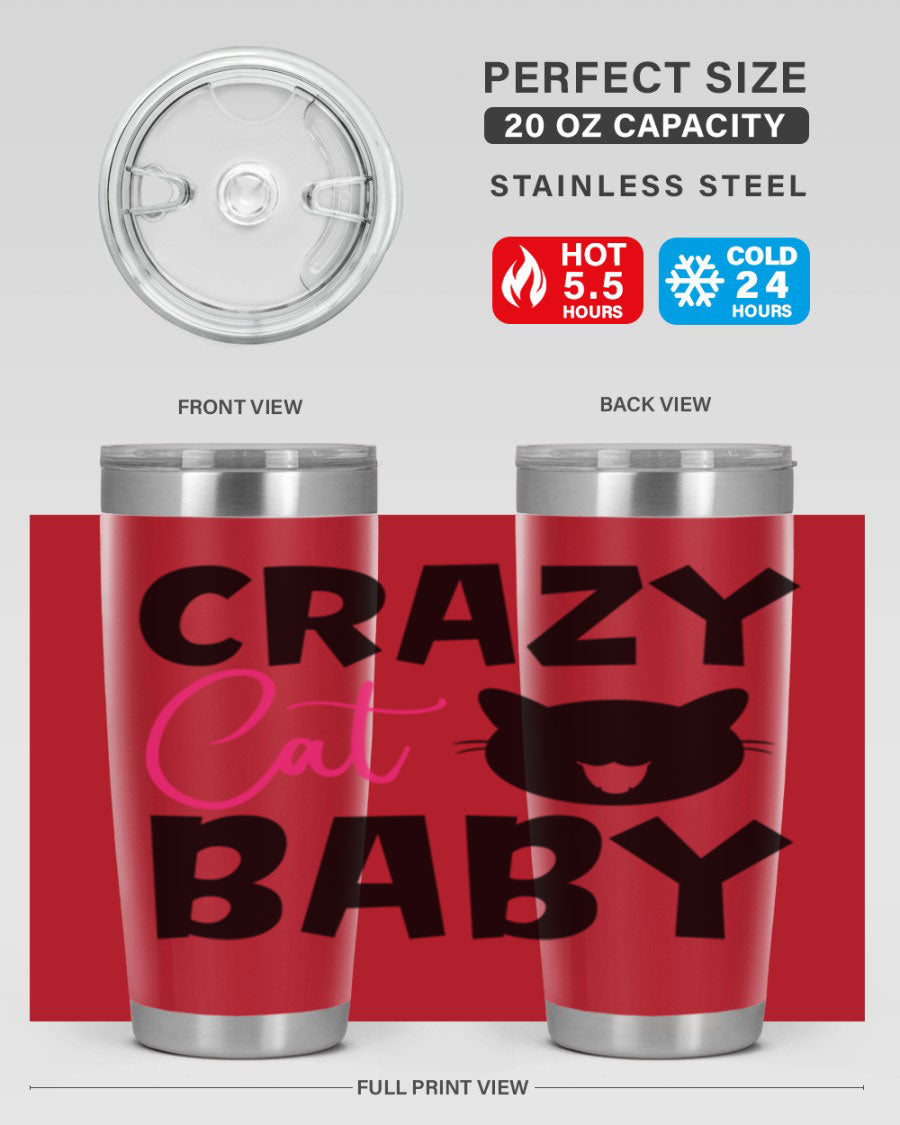 Crazy Cat Baby Style 270# 20oz tumbler featuring a double wall vacuum design and a cute cat print.