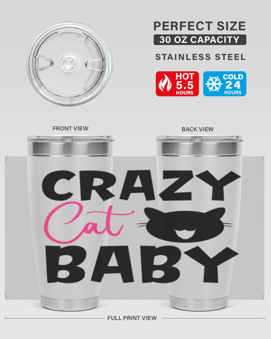 Crazy Cat Baby Style 270# 20oz tumbler featuring a double wall vacuum design and a cute cat print.
