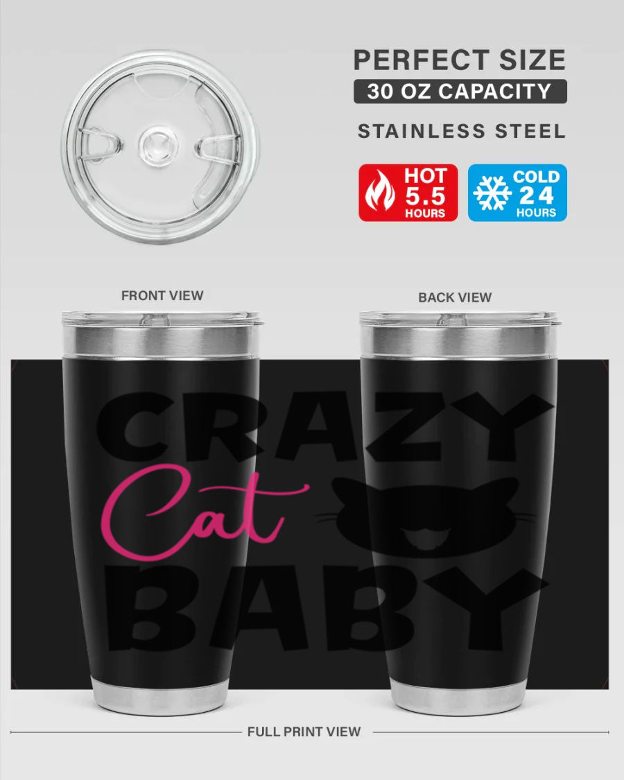 Crazy Cat Baby Style 270# 20oz tumbler featuring a double wall vacuum design and a cute cat print.