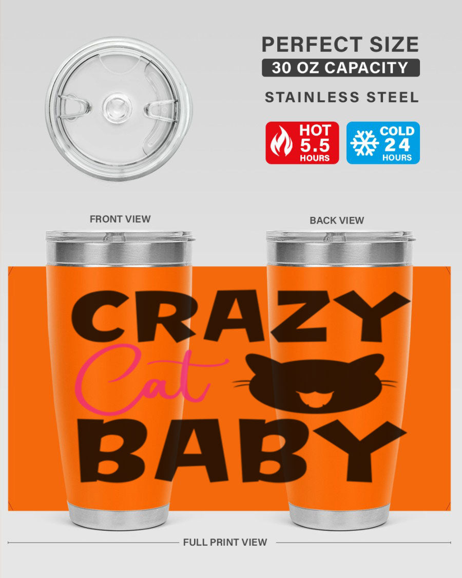 Crazy Cat Baby Style 270# 20oz tumbler featuring a double wall vacuum design and a cute cat print.