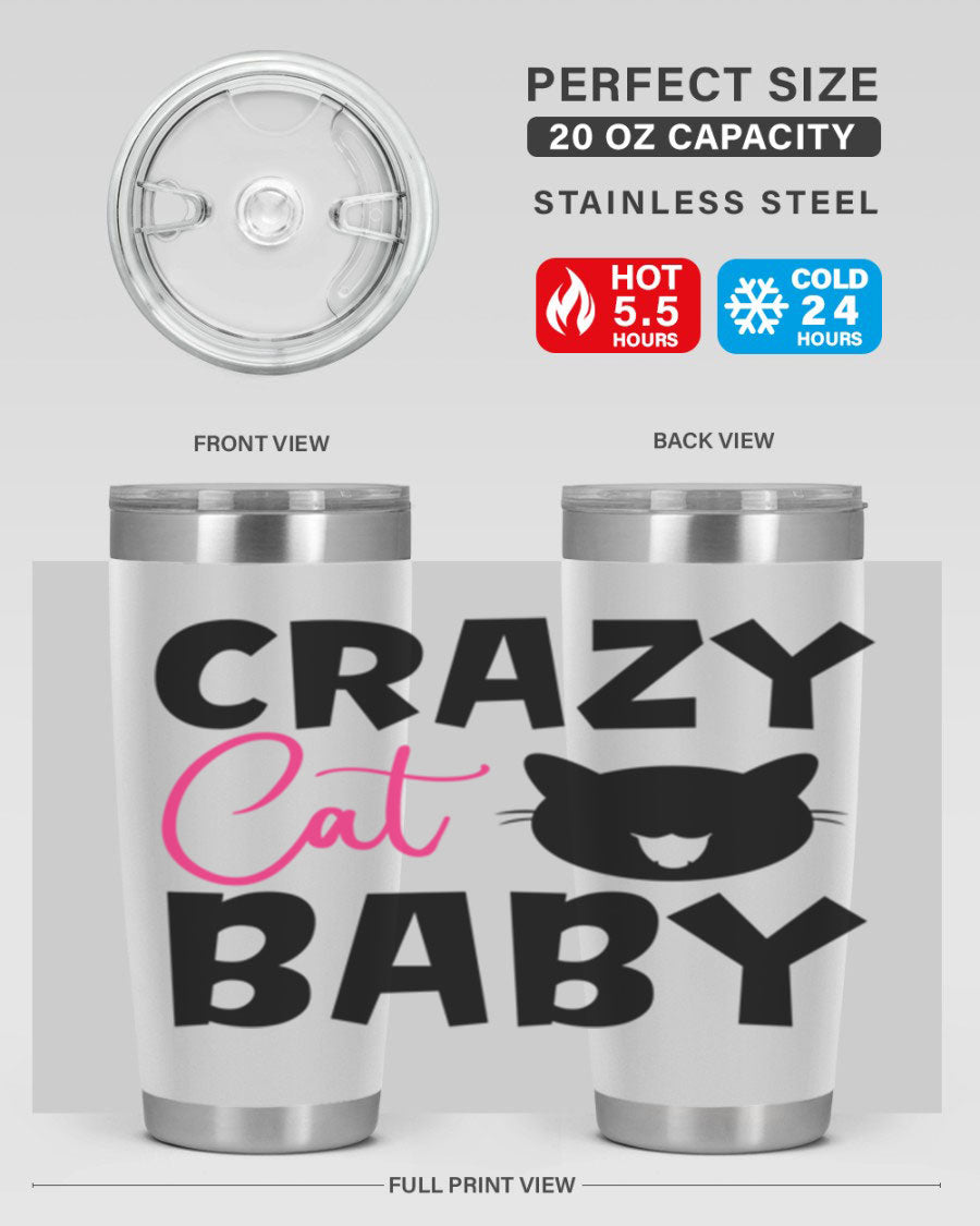 Crazy Cat Baby Style 270# 20oz tumbler featuring a double wall vacuum design and a cute cat print.