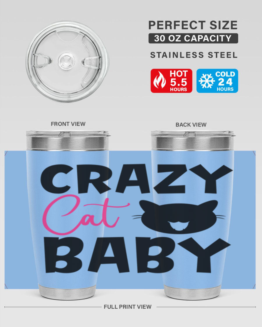 Crazy Cat Baby Style 270# 20oz tumbler featuring a double wall vacuum design and a cute cat print.