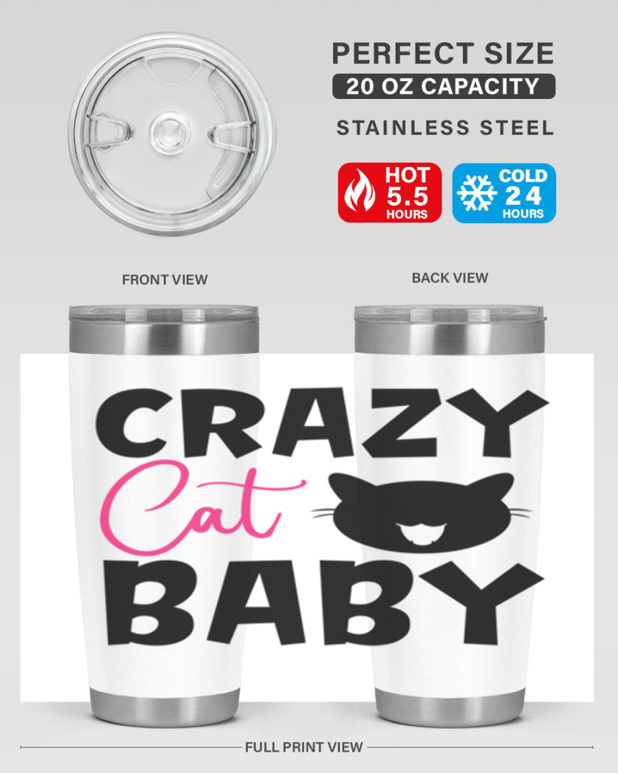 Crazy Cat Baby Style 270# 20oz tumbler featuring a double wall vacuum design and a cute cat print.