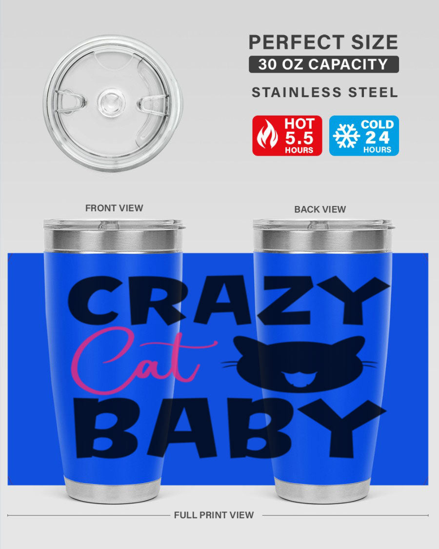 Crazy Cat Baby Style 270# 20oz tumbler featuring a double wall vacuum design and a cute cat print.