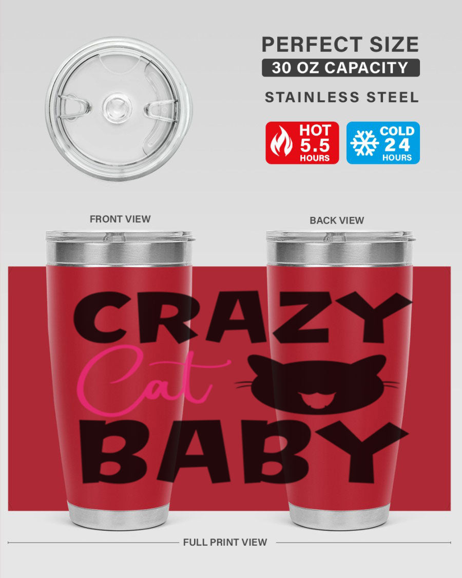 Crazy Cat Baby Style 270# 20oz tumbler featuring a double wall vacuum design and a cute cat print.