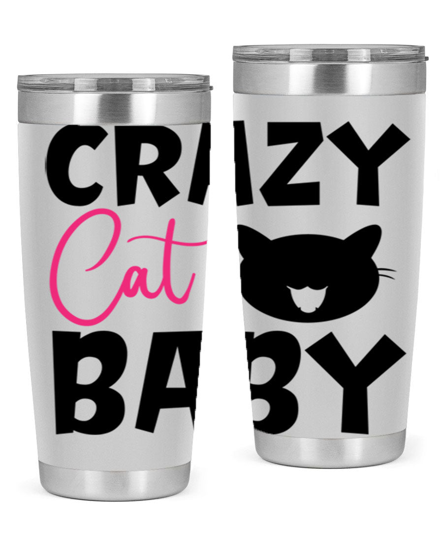Crazy Cat Baby Style 270# 20oz tumbler featuring a double wall vacuum design and a cute cat print.