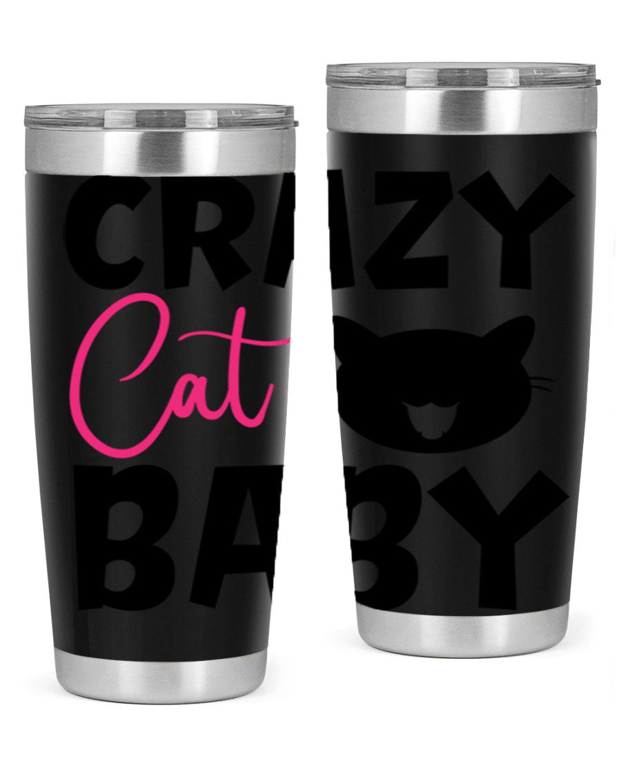 Crazy Cat Baby Style 270# 20oz tumbler featuring a double wall vacuum design and a cute cat print.