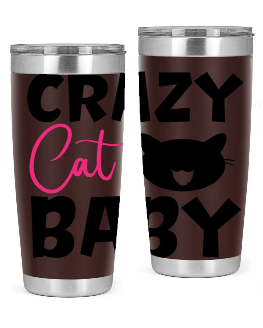 Crazy Cat Baby Style 270# 20oz tumbler featuring a double wall vacuum design and a cute cat print.