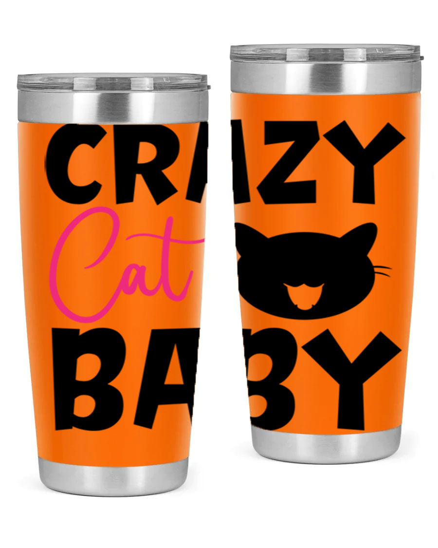 Crazy Cat Baby Style 270# 20oz tumbler featuring a double wall vacuum design and a cute cat print.