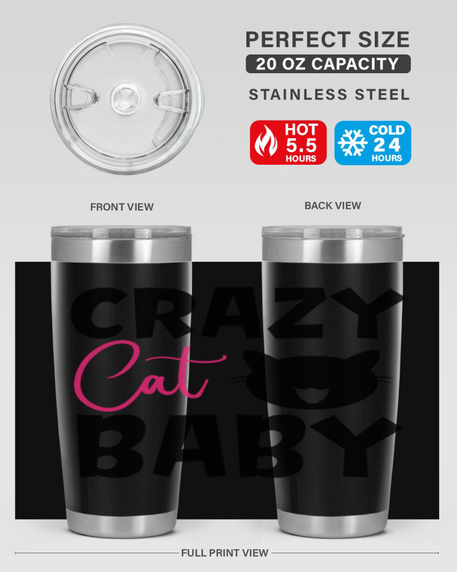 Crazy Cat Baby Style 270# 20oz tumbler featuring a double wall vacuum design and a cute cat print.