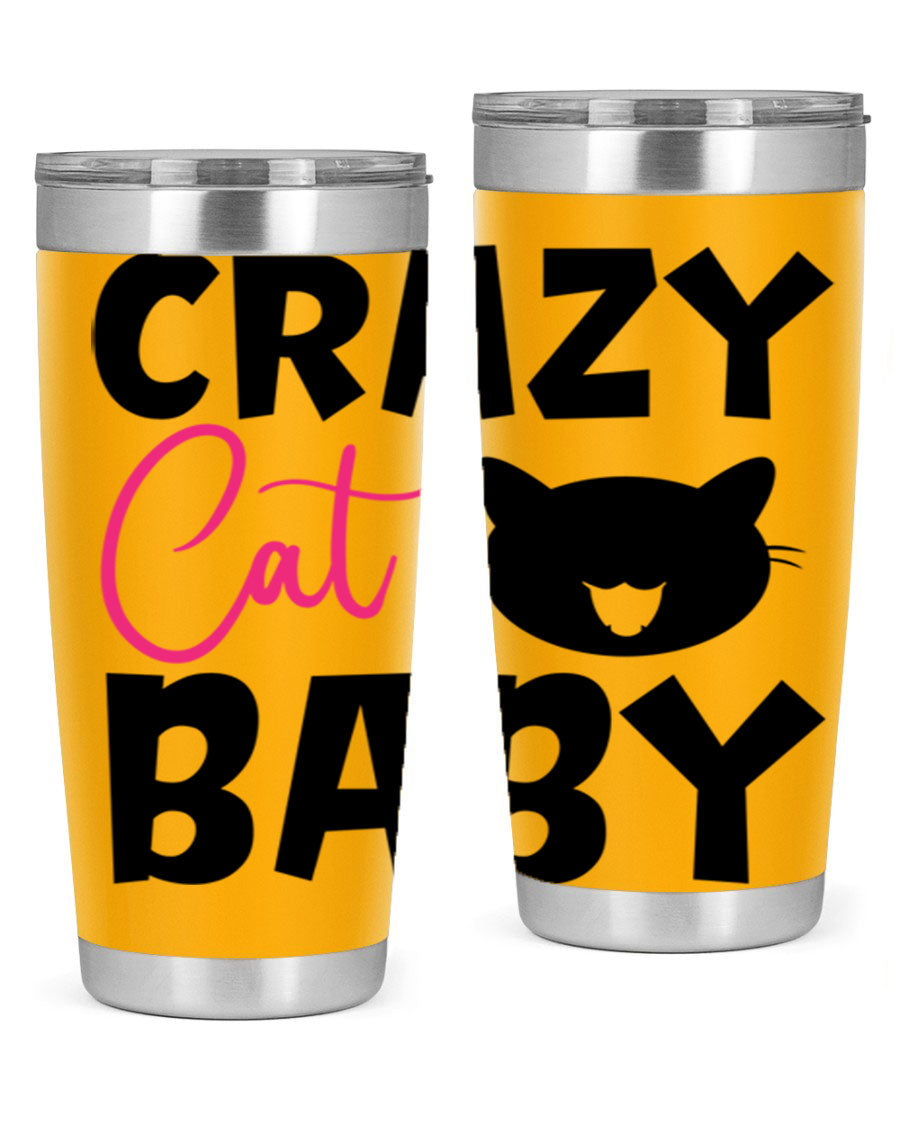 Crazy Cat Baby Style 270# 20oz tumbler featuring a double wall vacuum design and a cute cat print.