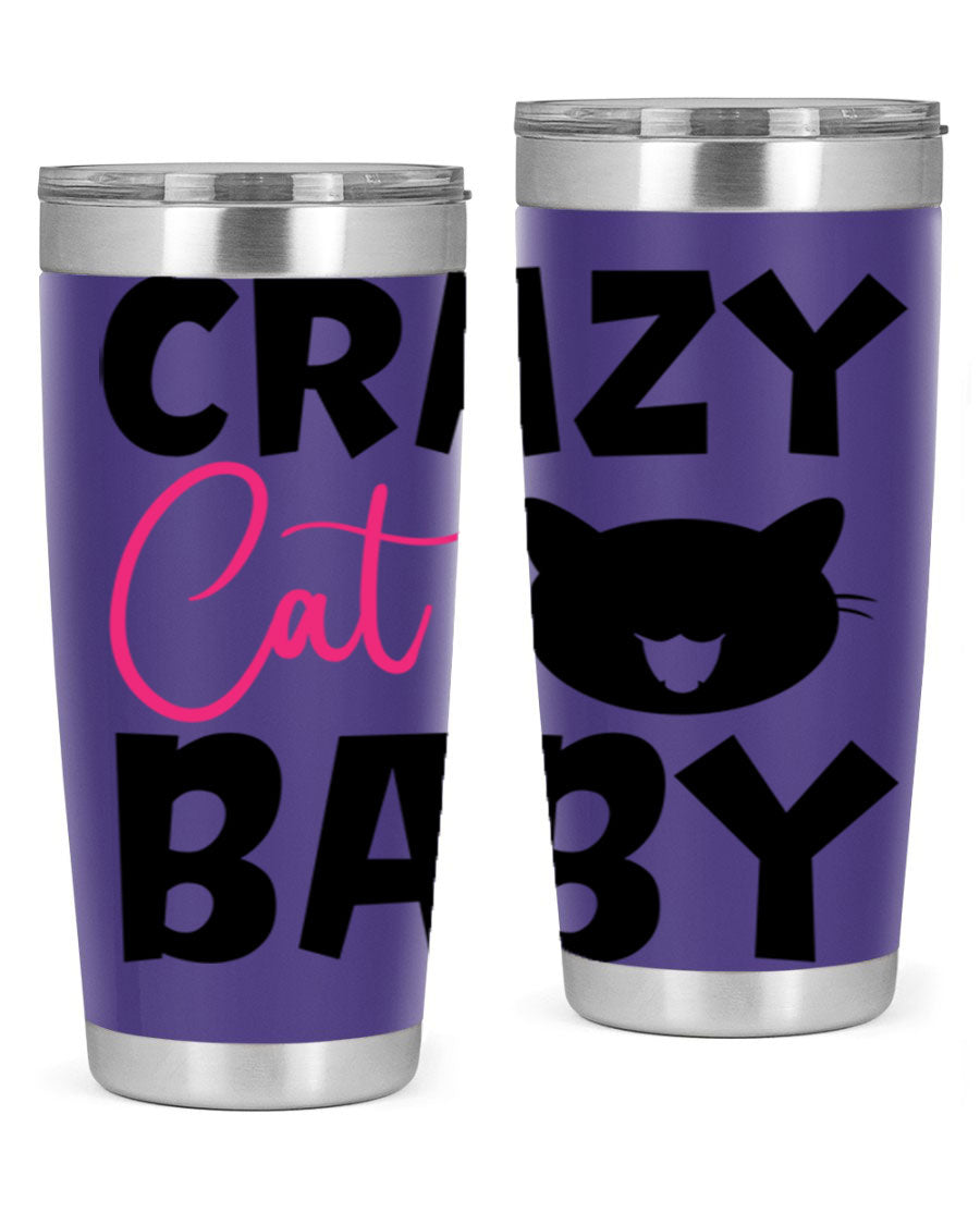 Crazy Cat Baby Style 270# 20oz tumbler featuring a double wall vacuum design and a cute cat print.