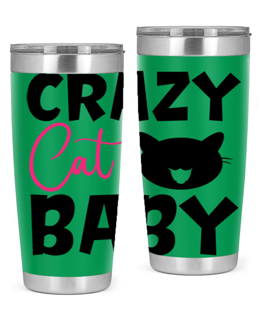 Crazy Cat Baby Style 270# 20oz tumbler featuring a double wall vacuum design and a cute cat print.