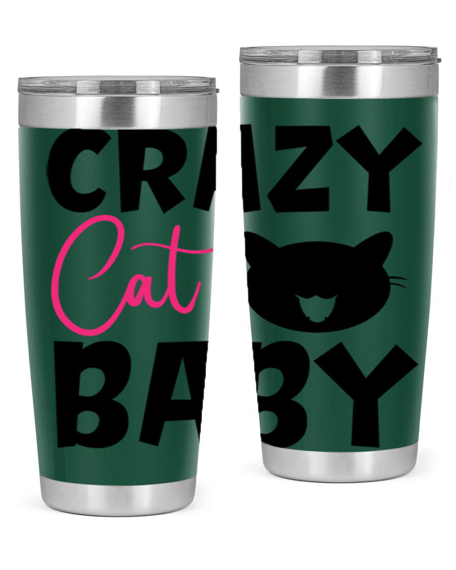Crazy Cat Baby Style 270# 20oz tumbler featuring a double wall vacuum design and a cute cat print.