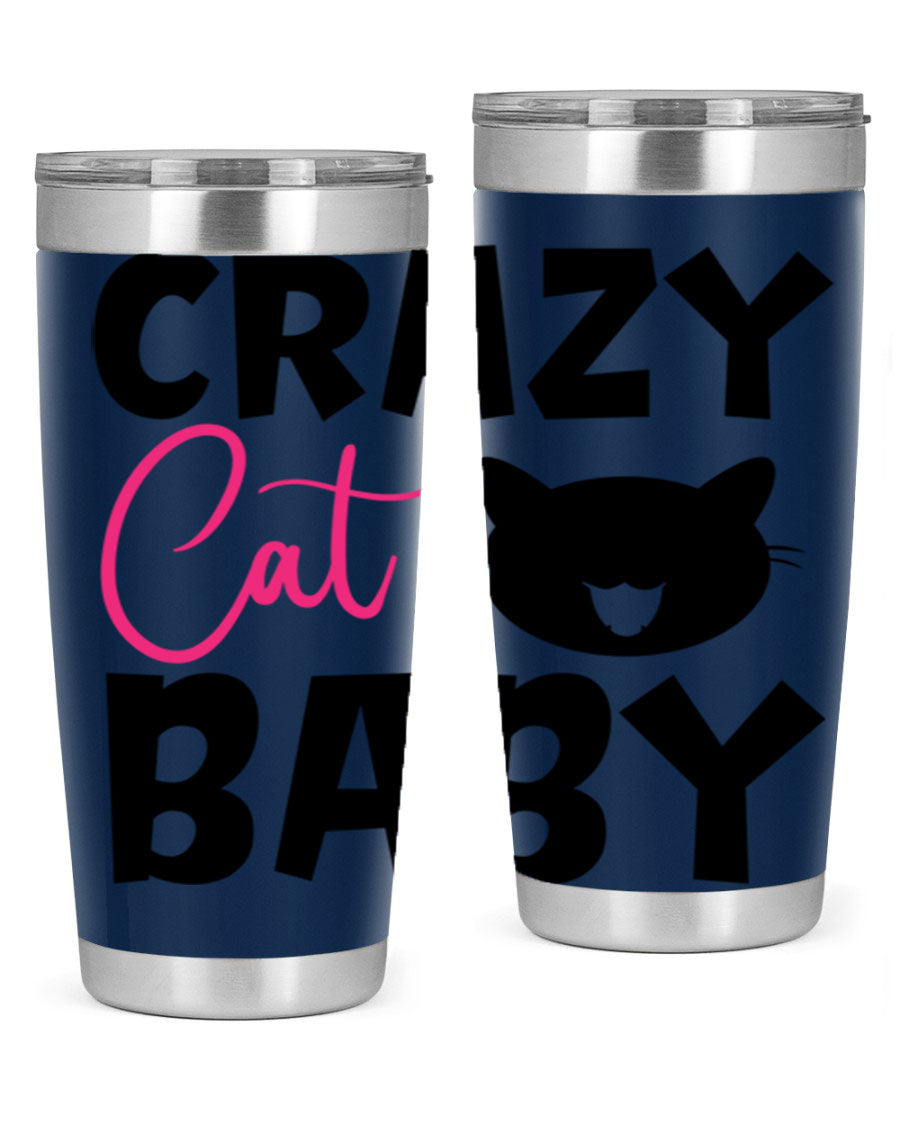Crazy Cat Baby Style 270# 20oz tumbler featuring a double wall vacuum design and a cute cat print.
