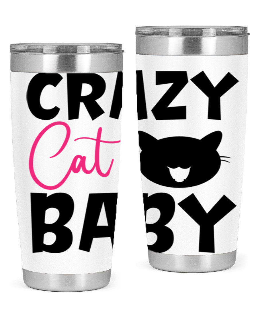 Crazy Cat Baby Style 270# 20oz tumbler featuring a double wall vacuum design and a cute cat print.